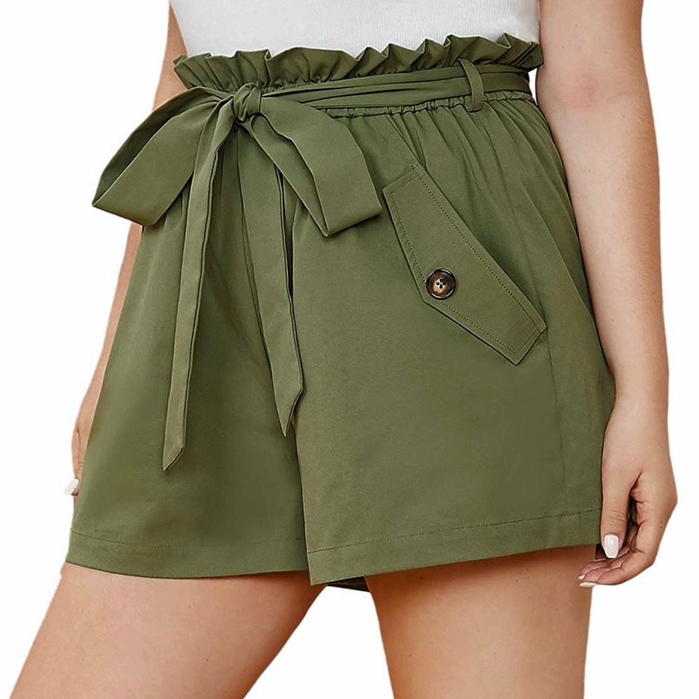 Olive Paperbag Shorts W/Side Pockets And Tie Sz 1X - Picture 3 of 9